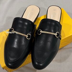 NEW Elegant Black Mules with Gold Detail